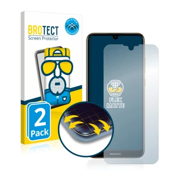 Parte frontale di una confezione del prodotto con il logo del marchio BROTECT. Accanto è raffigurato il dispositivo Huawei Y6 