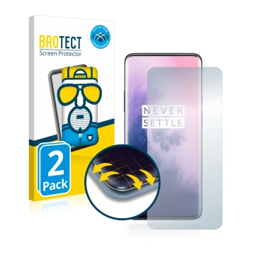 Parte frontale di una confezione del prodotto con il logo del marchio BROTECT. Accanto è raffigurato il dispositivo OnePlus 7 