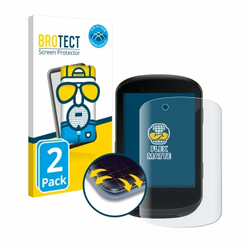 Parte frontale di una confezione del prodotto con il logo del marchio BROTECT. Accanto è raffigurato il dispositivo Garmin Edg