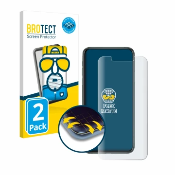 Parte frontale di una confezione del prodotto con il logo del marchio BROTECT. Accanto è raffigurato il dispositivo Apple iPho