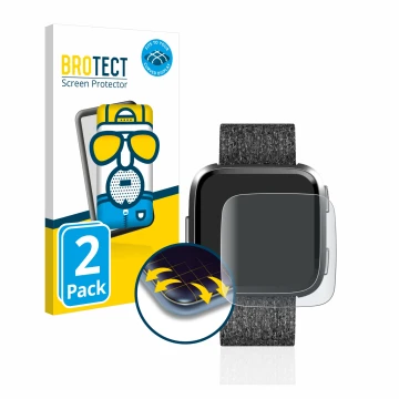 Parte frontale di una confezione del prodotto con il logo del marchio BROTECT. Accanto è raffigurato il dispositivo Fitbit Ver