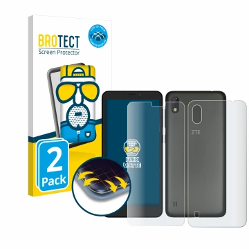 Parte frontale di una confezione del prodotto con il logo del marchio BROTECT. Accanto è raffigurato il dispositivo ZTE Blade 
