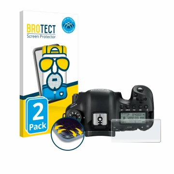 Parte frontale di una confezione del prodotto con il logo del marchio BROTECT. Accanto è raffigurato il dispositivo Canon EOS 