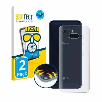 Parte frontale di una confezione del prodotto con il logo del marchio BROTECT. Accanto è raffigurato il dispositivo LG G8X Thi