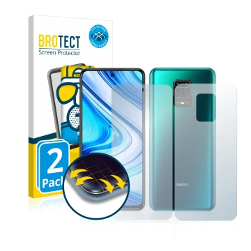 Parte frontale di una confezione del prodotto con il logo del marchio BROTECT. Accanto è raffigurato il dispositivo Xiaomi Red