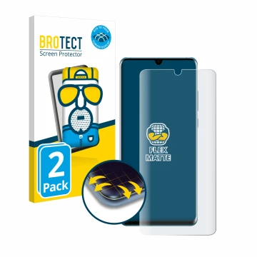 Parte frontale di una confezione del prodotto con il logo del marchio BROTECT. Accanto è raffigurato il dispositivo Huawei P30