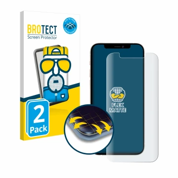 Parte frontale di una confezione del prodotto con il logo del marchio BROTECT. Accanto è raffigurato il dispositivo Apple iPho