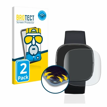 Parte frontale di una confezione del prodotto con il logo del marchio BROTECT. Accanto è raffigurato il dispositivo Fitbit Sen