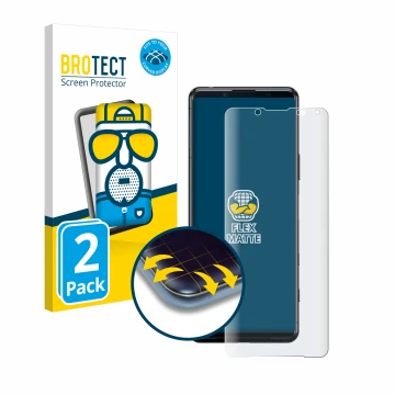 Parte frontale di una confezione del prodotto con il logo del marchio BROTECT. Accanto è raffigurato il dispositivo Sony Xperi