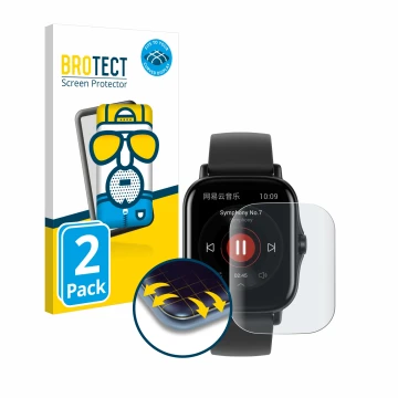 Parte frontale di una confezione del prodotto con il logo del marchio BROTECT. Accanto è raffigurato il dispositivo Huami Amaz