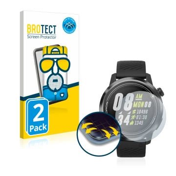 Parte frontale di una confezione del prodotto con il logo del marchio BROTECT. Accanto è raffigurato il dispositivo Coros Apex