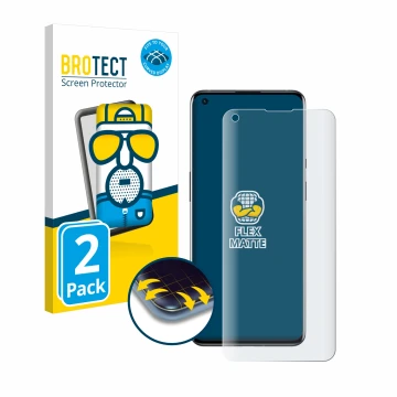 Parte frontale di una confezione del prodotto con il logo del marchio BROTECT. Accanto è raffigurato il dispositivo OnePlus 9 