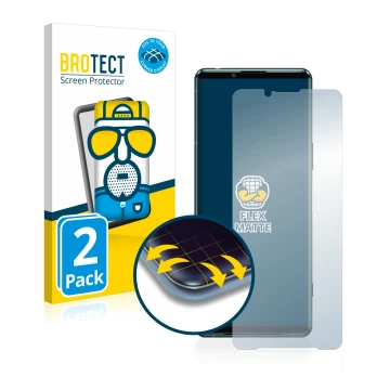 Parte frontale di una confezione del prodotto con il logo del marchio BROTECT. Accanto è raffigurato il dispositivo Sony Xperi