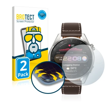 Parte frontale di una confezione del prodotto con il logo del marchio BROTECT. Accanto è raffigurato il dispositivo Huawei Wat