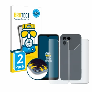 Parte frontale di una confezione del prodotto con il logo del marchio BROTECT. Accanto è raffigurato il dispositivo Fairphone 