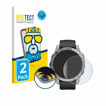 Parte frontale di una confezione del prodotto con il logo del marchio BROTECT. Accanto è raffigurato il dispositivo Garmin Fen