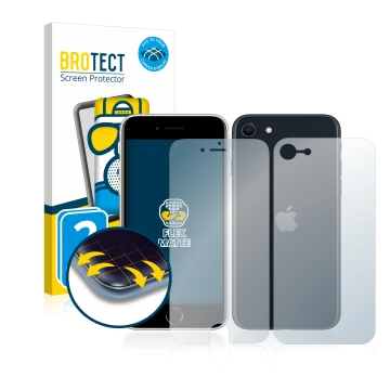 Parte frontale di una confezione del prodotto con il logo del marchio BROTECT. Accanto è raffigurato il dispositivo Apple iPho