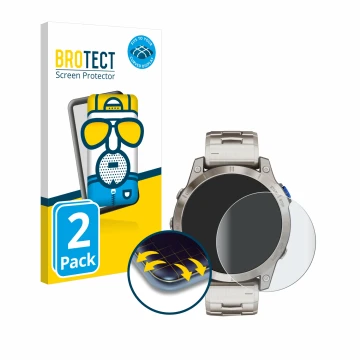 Parte frontale di una confezione del prodotto con il logo del marchio BROTECT. Accanto è raffigurato il dispositivo Garmin D2 