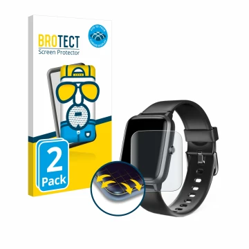 Parte frontale di una confezione del prodotto con il logo del marchio BROTECT. Accanto è raffigurato il dispositivo Hama Fit W