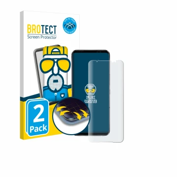 Parte frontale di una confezione del prodotto con il logo del marchio BROTECT. Accanto è raffigurato il dispositivo ASUS ROG P