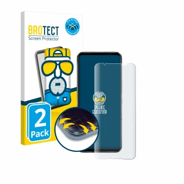 Parte frontale di una confezione del prodotto con il logo del marchio BROTECT. Accanto è raffigurato il dispositivo ASUS ROG P