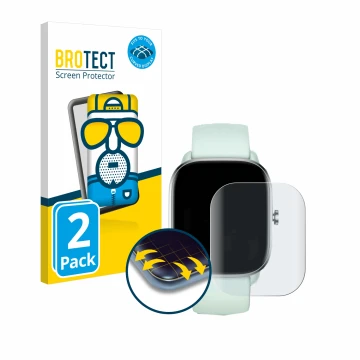 Parte frontale di una confezione del prodotto con il logo del marchio BROTECT. Accanto è raffigurato il dispositivo Huami Amaz