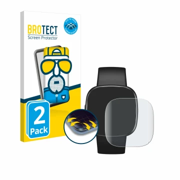 Parte frontale di una confezione del prodotto con il logo del marchio BROTECT. Accanto è raffigurato il dispositivo Fitbit Ver