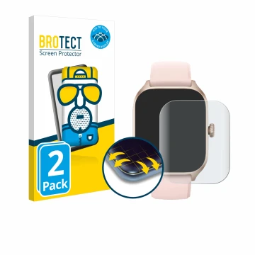 Parte frontale di una confezione del prodotto con il logo del marchio BROTECT. Accanto è raffigurato il dispositivo Huami Amaz