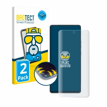 Parte frontale di una confezione del prodotto con il logo del marchio BROTECT. Accanto è raffigurato il dispositivo Motorola E