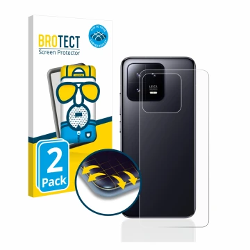 Parte frontale di una confezione del prodotto con il logo del marchio BROTECT. Accanto è raffigurato il dispositivo Xiaomi 13 