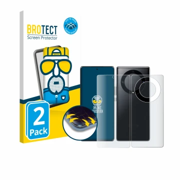 Parte frontale di una confezione del prodotto con il logo del marchio BROTECT. Accanto è raffigurato il dispositivo Honor Magi