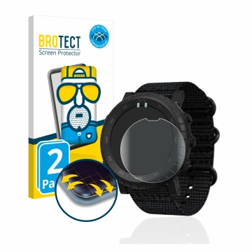 Parte frontale di una confezione del prodotto con il logo del marchio BROTECT. Accanto è raffigurato il dispositivo Suunto Cor