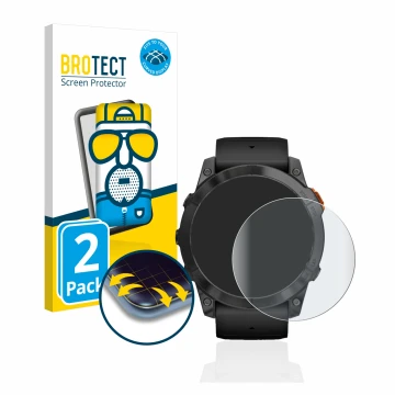 Parte frontale di una confezione del prodotto con il logo del marchio BROTECT. Accanto è raffigurato il dispositivo Garmin Fen