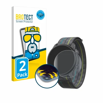 Parte frontale di una confezione del prodotto con il logo del marchio BROTECT. Accanto è raffigurato il dispositivo Coros Pace
