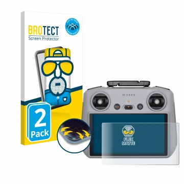 Parte frontale di una confezione del prodotto con il logo del marchio BROTECT. Accanto è raffigurato il dispositivo DJI RC 2 c