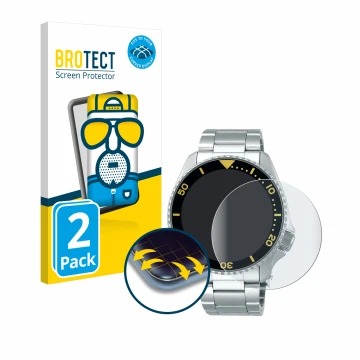 Parte frontale di una confezione del prodotto con il logo del marchio BROTECT. Accanto è raffigurato il dispositivo Seiko 5 Sp