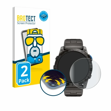 Parte frontale di una confezione del prodotto con il logo del marchio BROTECT. Accanto è raffigurato il dispositivo Garmin D2 
