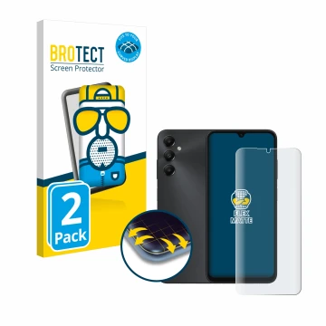Parte frontale di una confezione del prodotto con il logo del marchio BROTECT. Accanto è raffigurato il dispositivo Samsung Ga