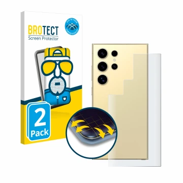 Parte frontale di una confezione del prodotto con il logo del marchio BROTECT. Accanto è raffigurato il dispositivo Samsung Ga