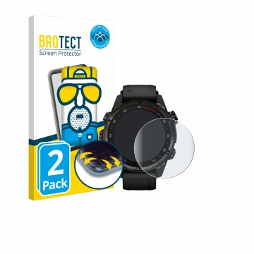 Parte frontale di una confezione del prodotto con il logo del marchio BROTECT. Accanto è raffigurato il dispositivo Garmin Des