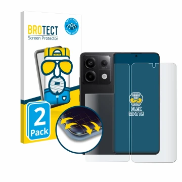 Parte frontale di una confezione del prodotto con il logo del marchio BROTECT. Accanto è raffigurato il dispositivo Xiaomi Red