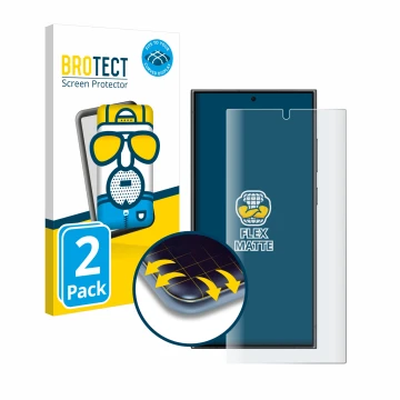 Parte frontale di una confezione del prodotto con il logo del marchio BROTECT. Accanto è raffigurato il dispositivo Samsung Ga