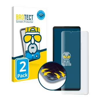 Parte frontale di una confezione del prodotto con il logo del marchio BROTECT. Accanto è raffigurato il dispositivo Sony Xperi