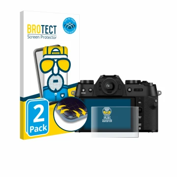 Parte frontale di una confezione del prodotto con il logo del marchio BROTECT. Accanto è raffigurato il dispositivo Fujifilm X