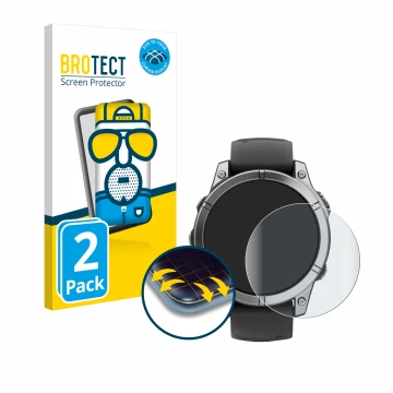 Parte frontale di una confezione del prodotto con il logo del marchio BROTECT. Accanto è raffigurato il dispositivo Garmin Fen