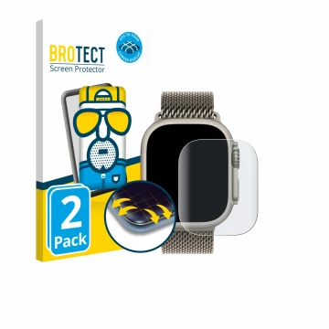 Parte frontale di una confezione del prodotto con il logo del marchio BROTECT. Accanto è raffigurato il dispositivo Apple Watc