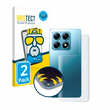 Parte frontale di una confezione del prodotto con il logo del marchio BROTECT. Accanto è raffigurato il dispositivo Xiaomi 14T