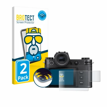 Parte frontale di una confezione del prodotto con il logo del marchio BROTECT. Accanto è raffigurato il dispositivo Leica SL3-
