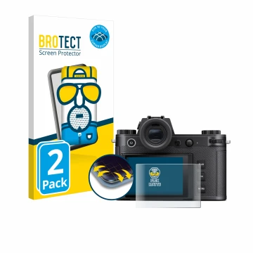 Parte frontale di una confezione del prodotto con il logo del marchio BROTECT. Accanto è raffigurato il dispositivo Leica SL3-