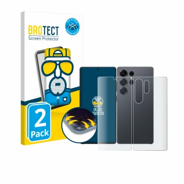 Parte frontale di una confezione del prodotto con il logo del marchio BROTECT. Accanto è raffigurato il dispositivo Samsung Ga